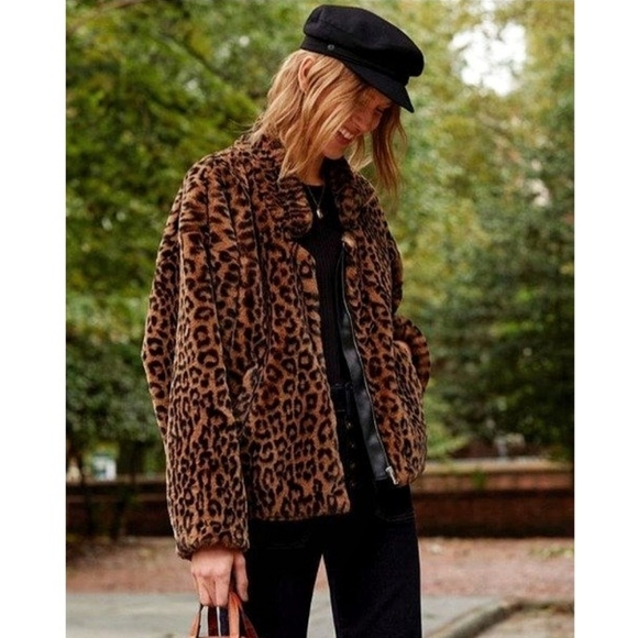 NWOT Free People Faux Fur Cheetah Pleather Coat Jacket - Picture 1 of 4